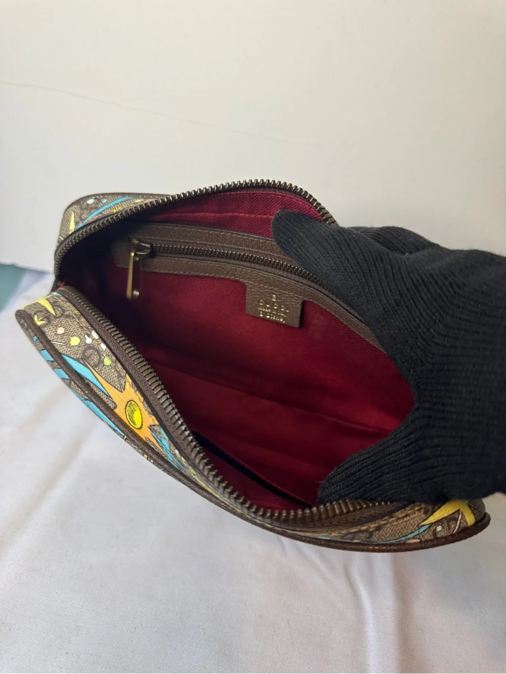 Gucci Brown Donald Duck Print Belt Bag with Blue Accents